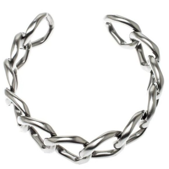 Chanel Designer Gunmetal Silver Chain Choker Necklace- Rare - Picture 5 of 9